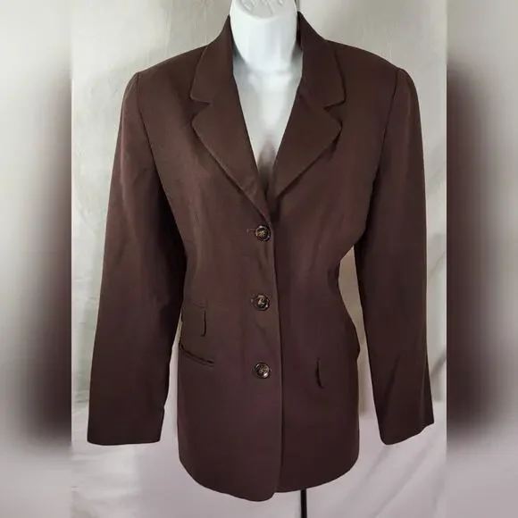 Vintage Talbots Brown 100% Wool Blazer and Short Skirt Suit Set – Size 8 - Picture 3 of 14